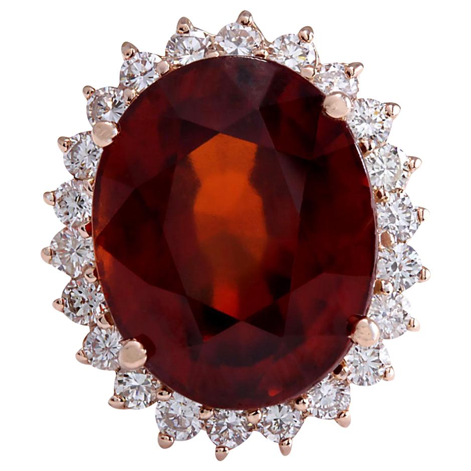 Hessonite Garnet Diamond Ring In 14 Karat Rose Gold  For Sale