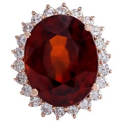 Bague en or rose 14 carats avec grenat hessonite et diamants 