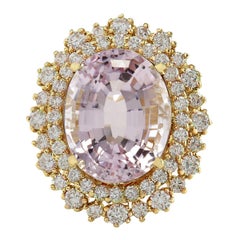 Delicate Natural Kunzite Diamond Ring In 14 Karat Yellow Gold