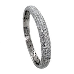 18.07 Ct 7 Row Pave Set Oval Shaped Hinged Bangle Bracelet