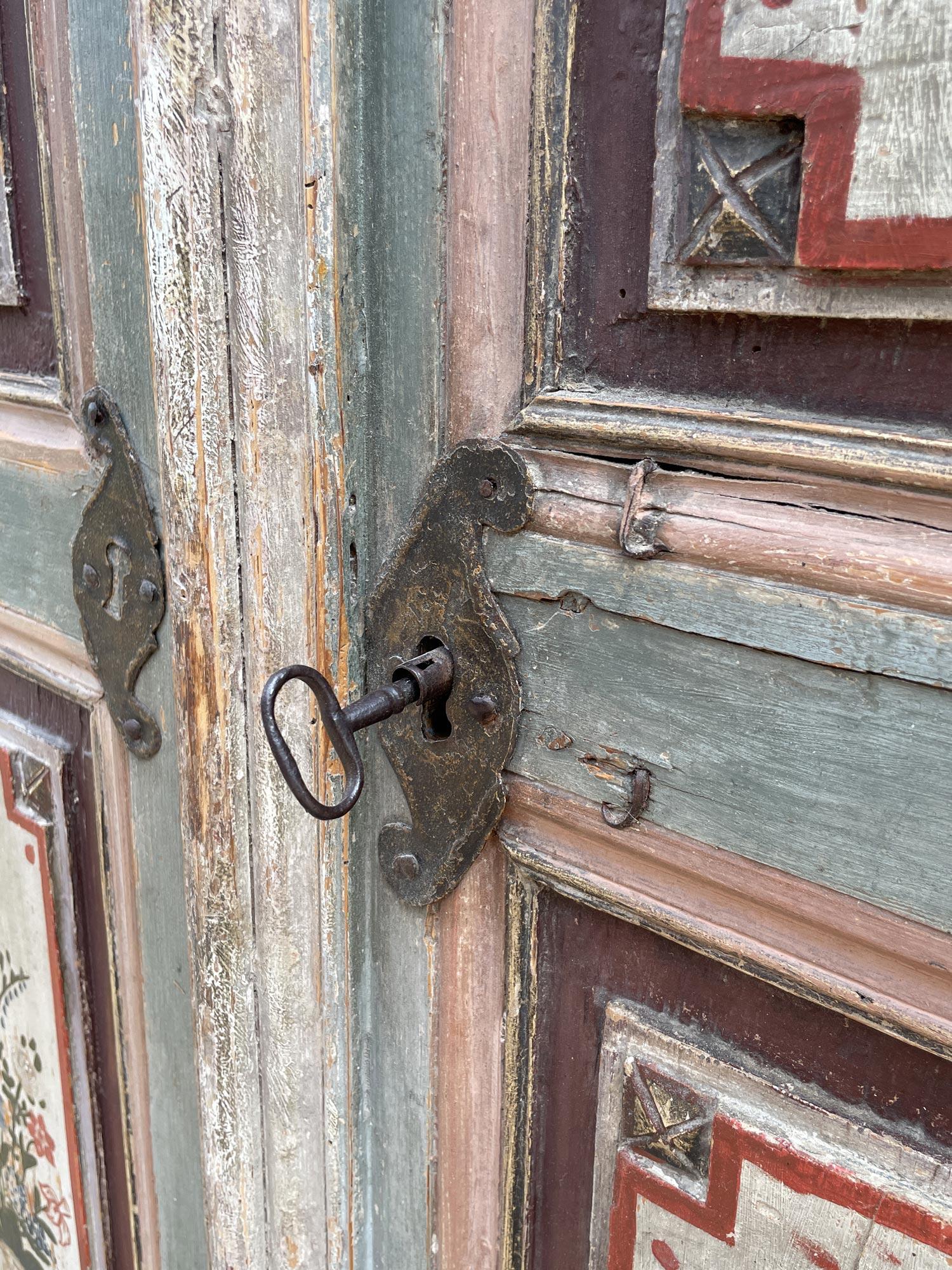 1807 Light Blue Floral Painted Alpine Cabinet 4