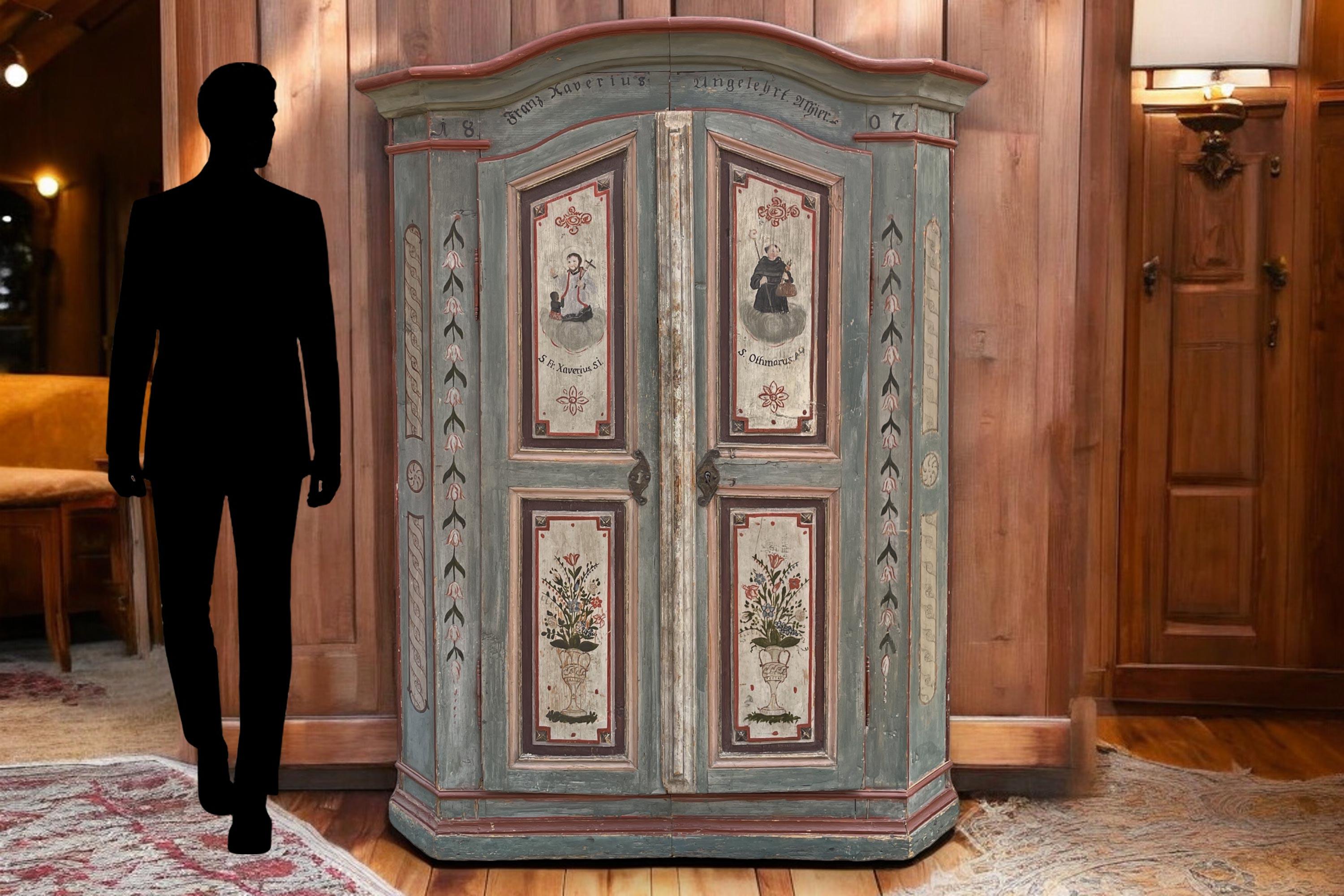 1807 Light Blue Floral Painted Alpine Cabinet 10