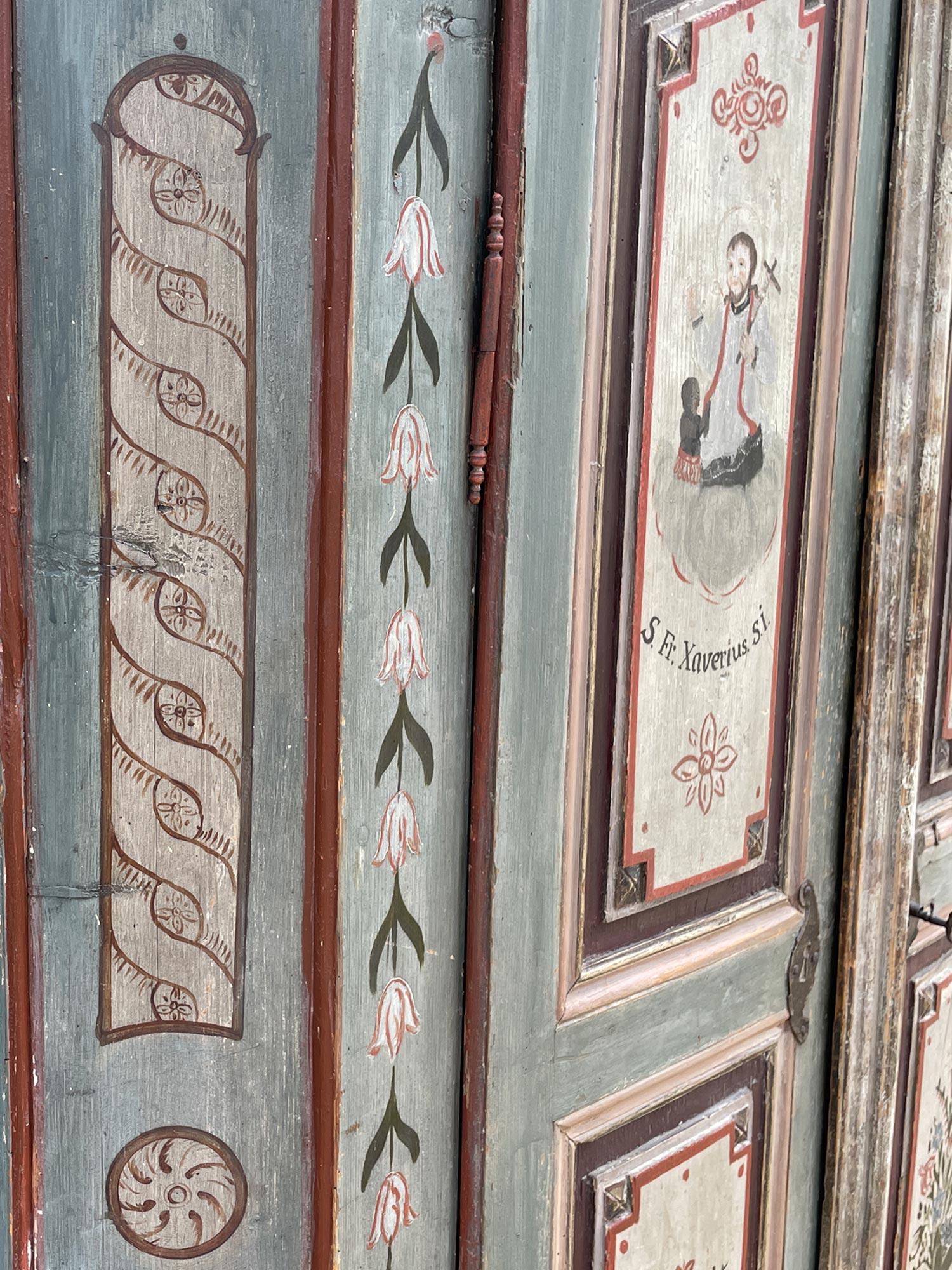 1807 Light Blue Floral Painted Alpine Cabinet 12