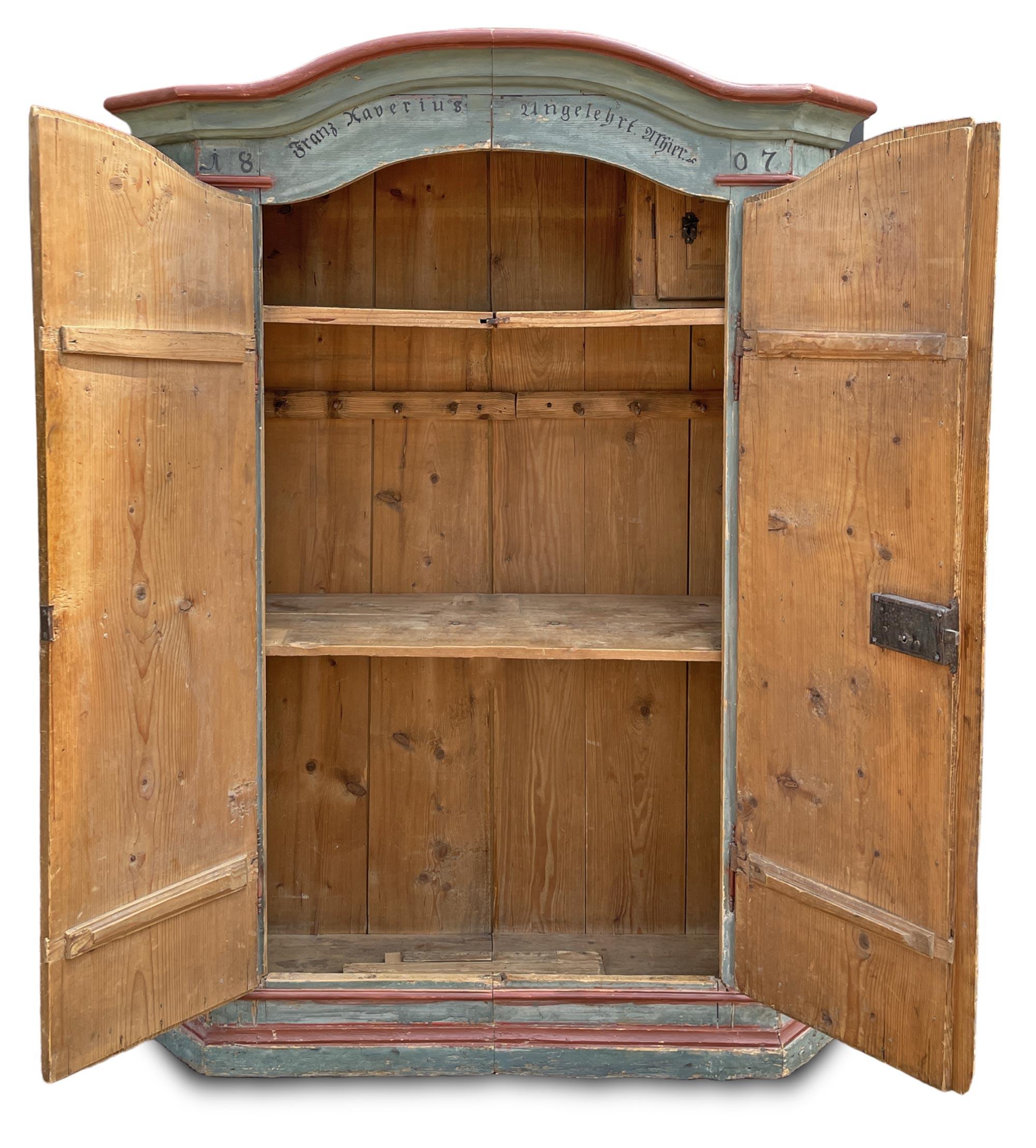 Neoclassical 1807 Light Blue Floral Painted Alpine Cabinet