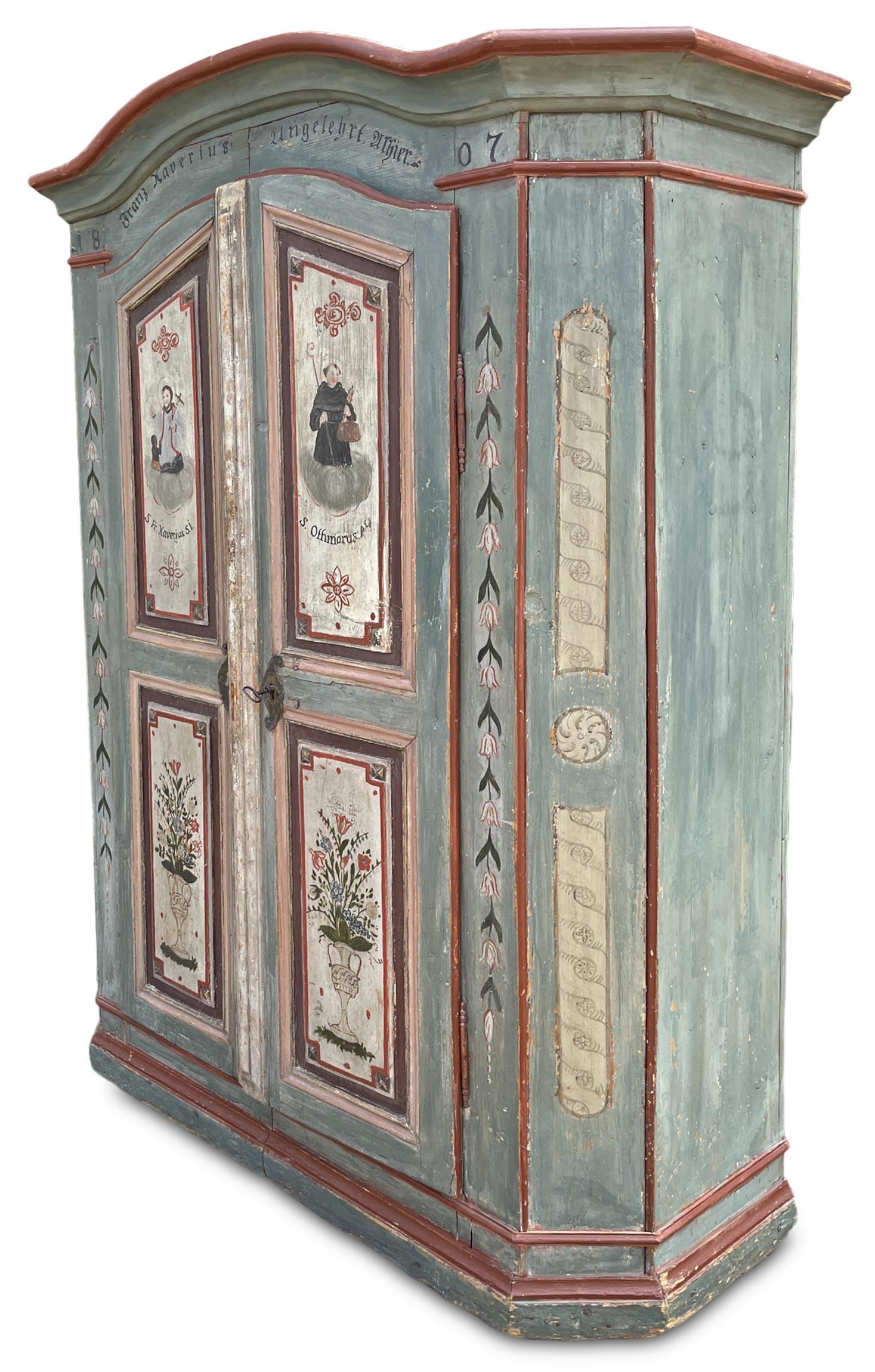 German 1807 Light Blue Floral Painted Alpine Cabinet