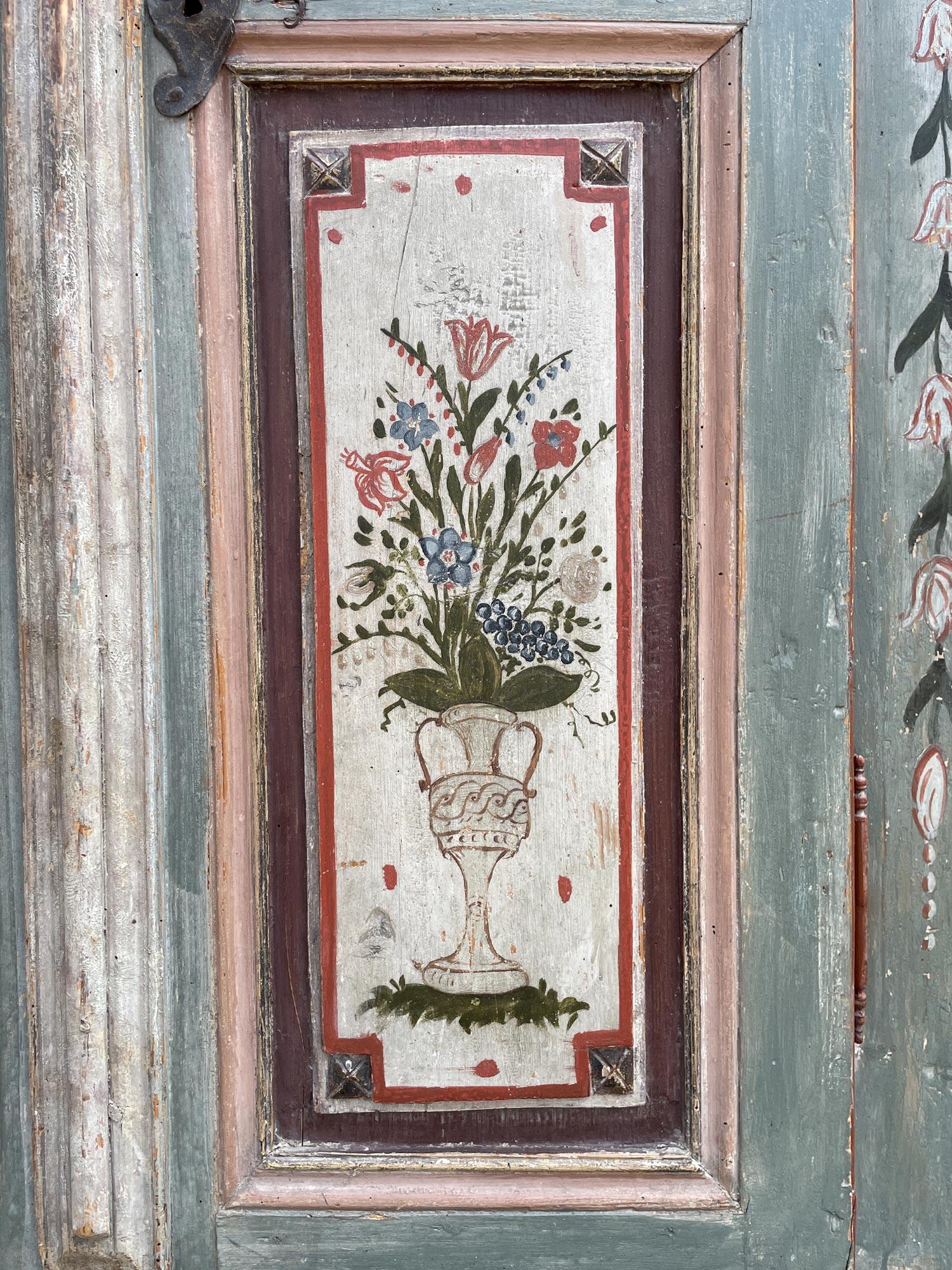 Early 19th Century 1807 Light Blue Floral Painted Alpine Cabinet