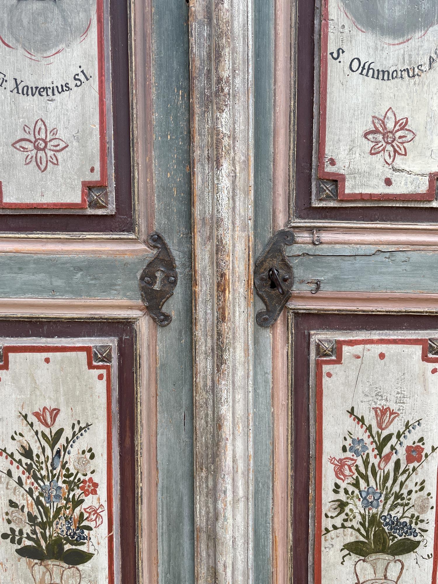 Fir 1807 Light Blue Floral Painted Alpine Cabinet