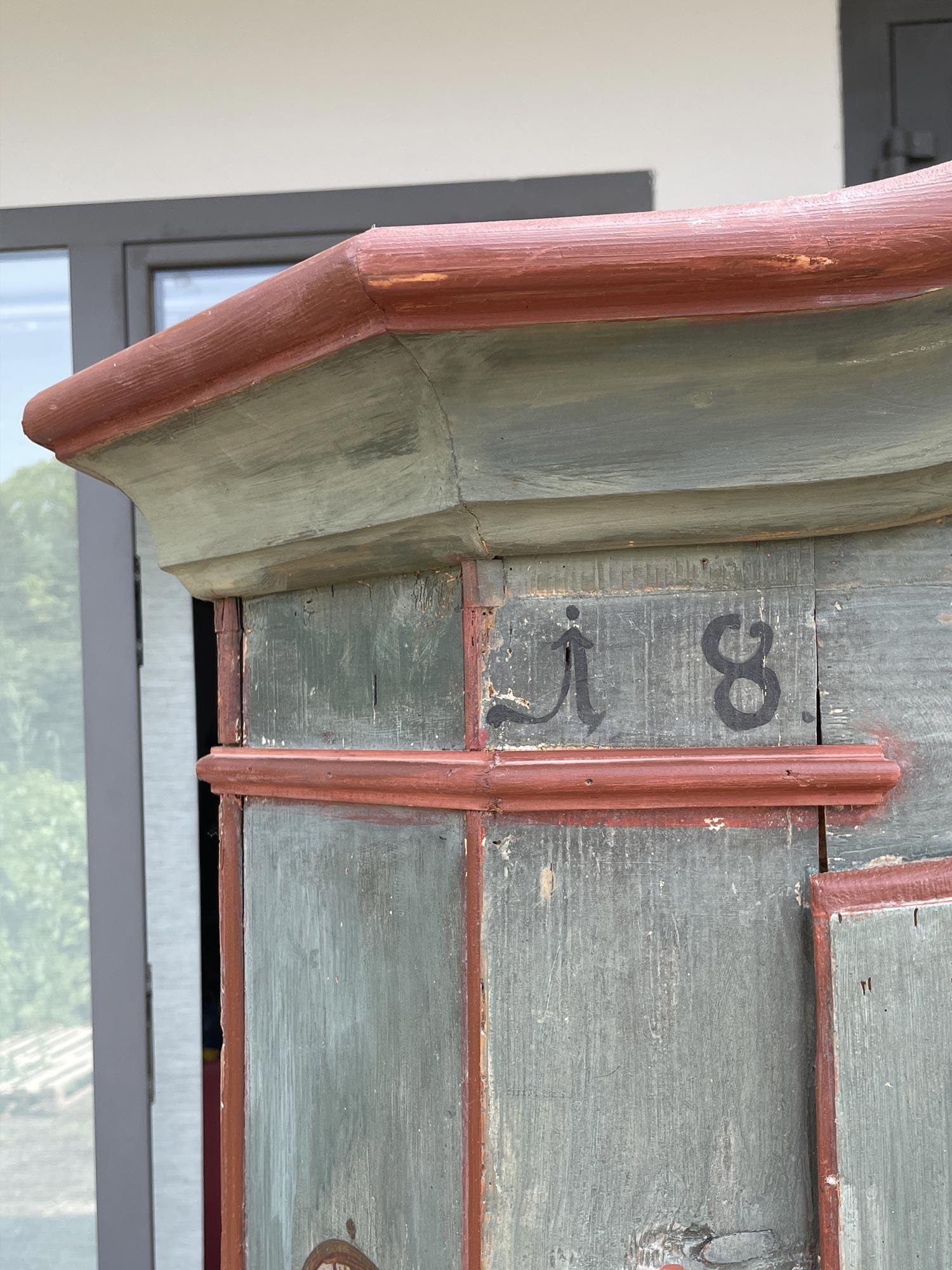 1807 Light Blue Floral Painted Alpine Cabinet 1