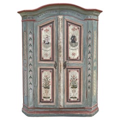 1807 Light Blue Floral Painted Alpine Cabinet