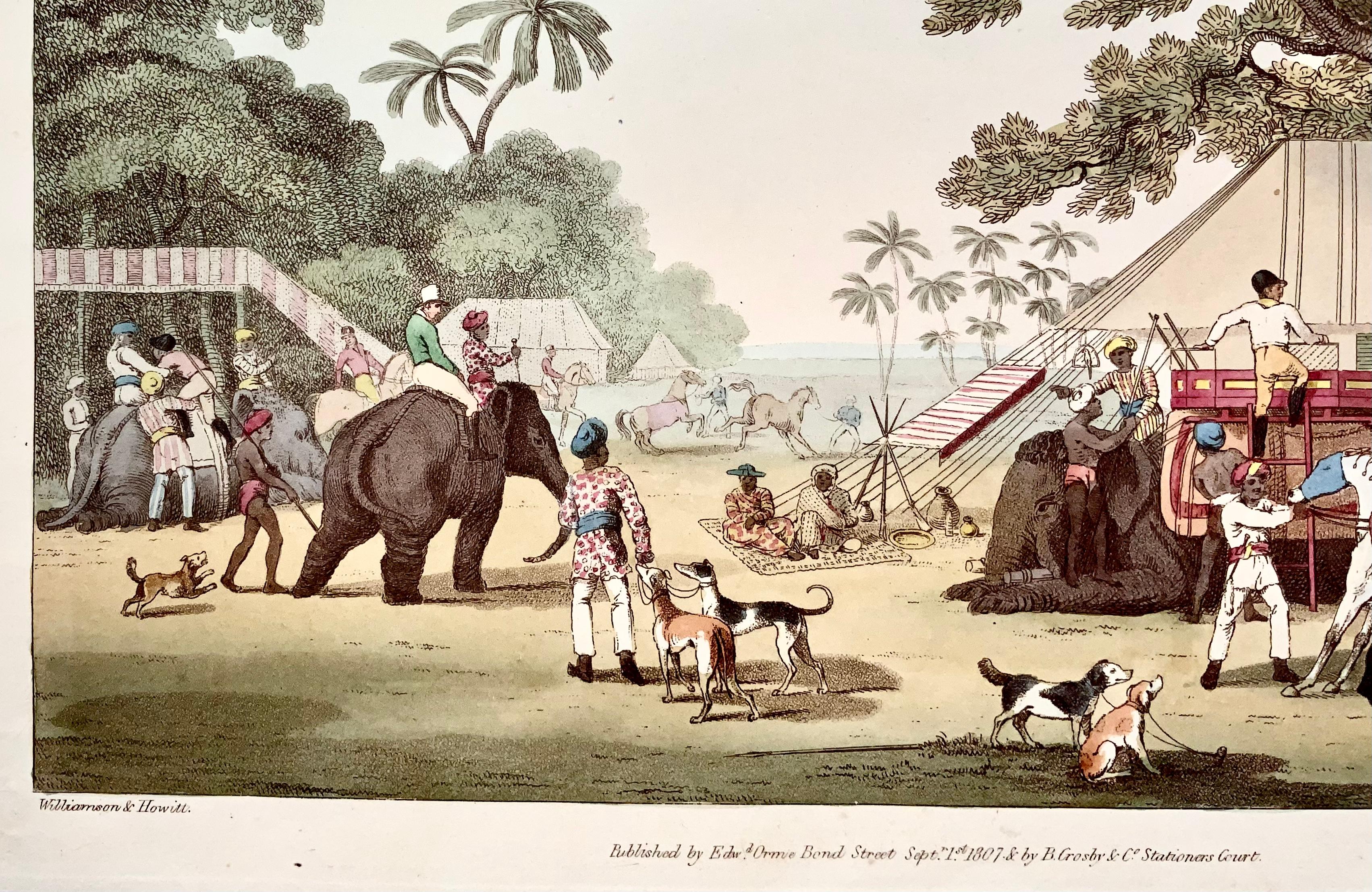 Georgian 1807 Th. Williamson, Preparations for a Tiger Hunt, hand coloured aquatint For Sale