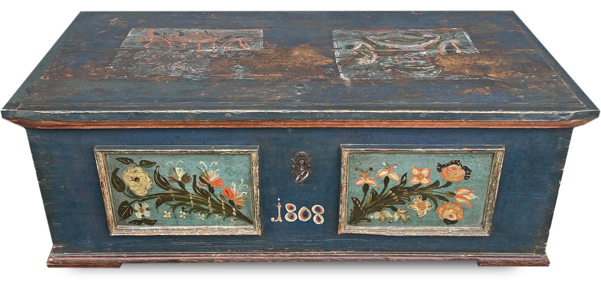 Italian 1808 Blu Floral Painted Blanket Chest