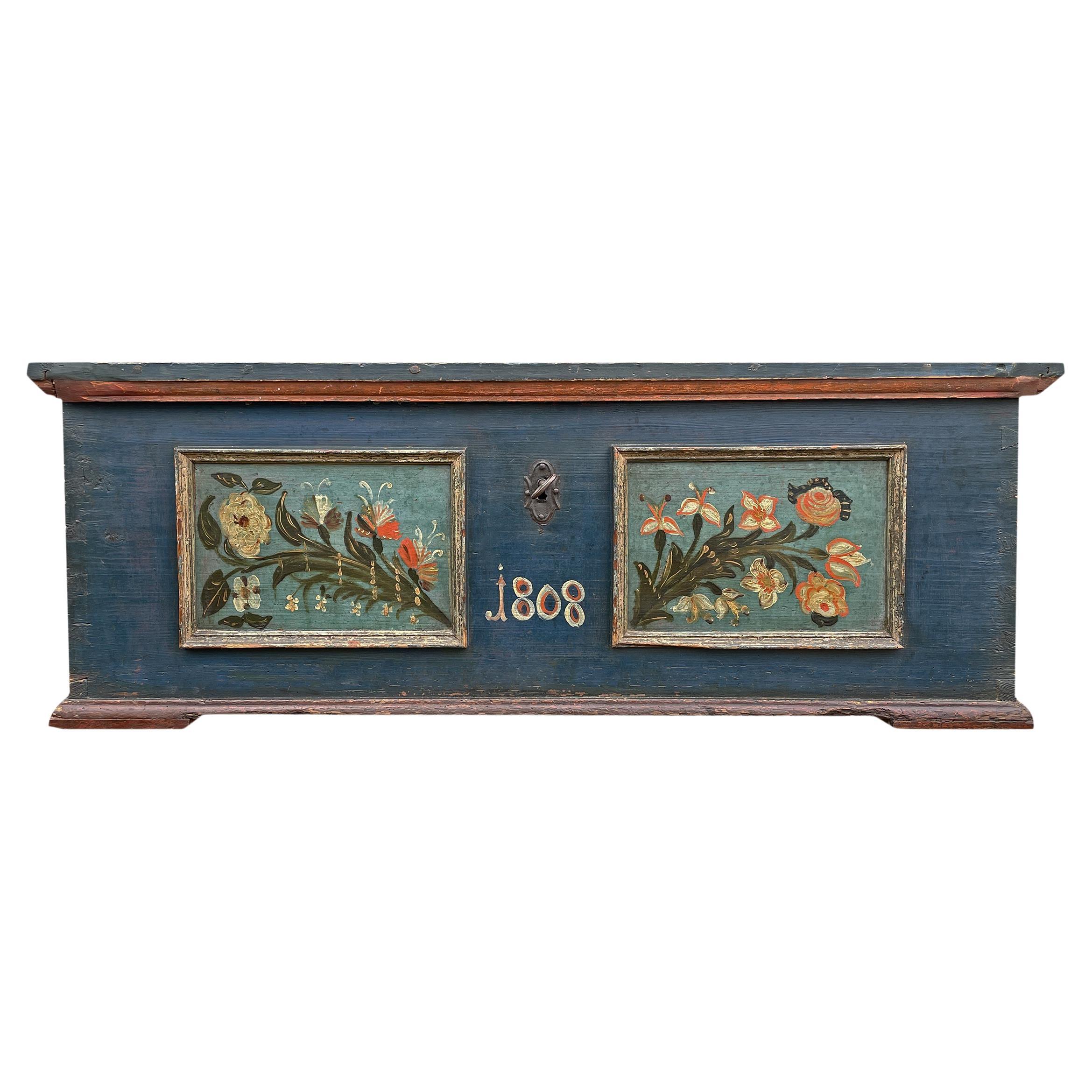 1808 Blu Floral Painted Blanket Chest