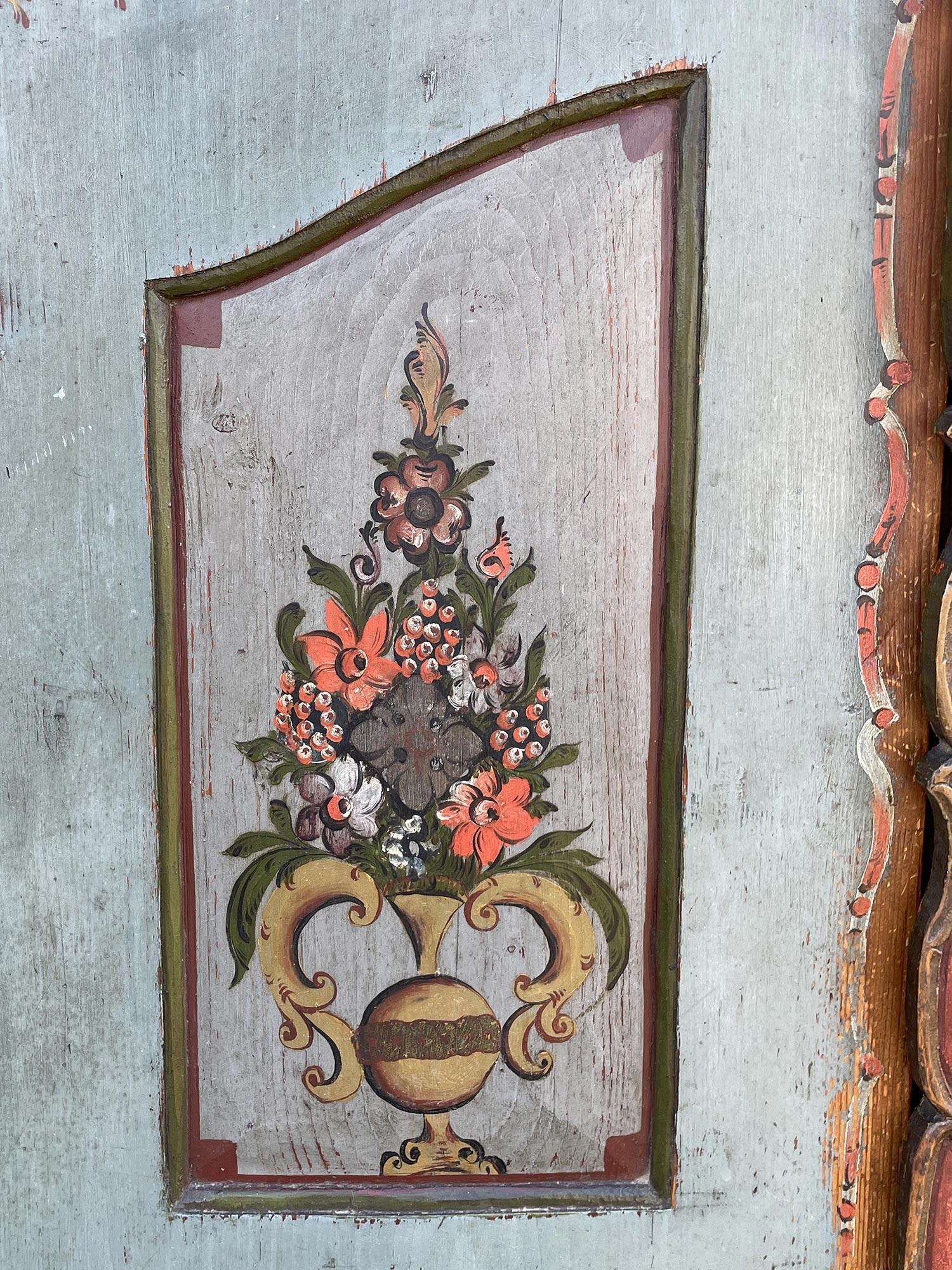 1808 Blue Floral Painted Two Doors Cabinet 3