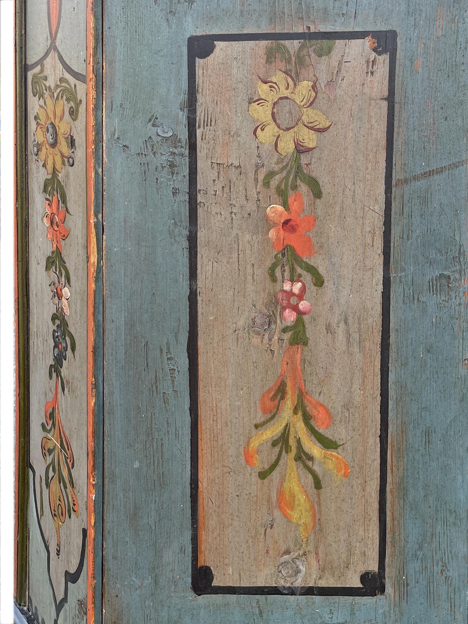 1808 Blue Floral Painted Two Doors Cabinet 12