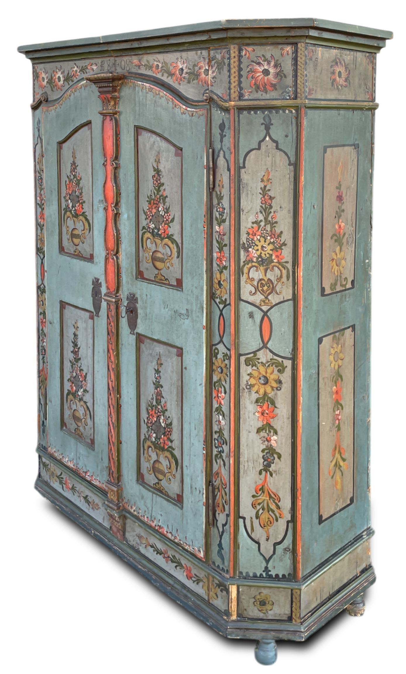 Austrian 1808 Blue Floral Painted Two Doors Cabinet