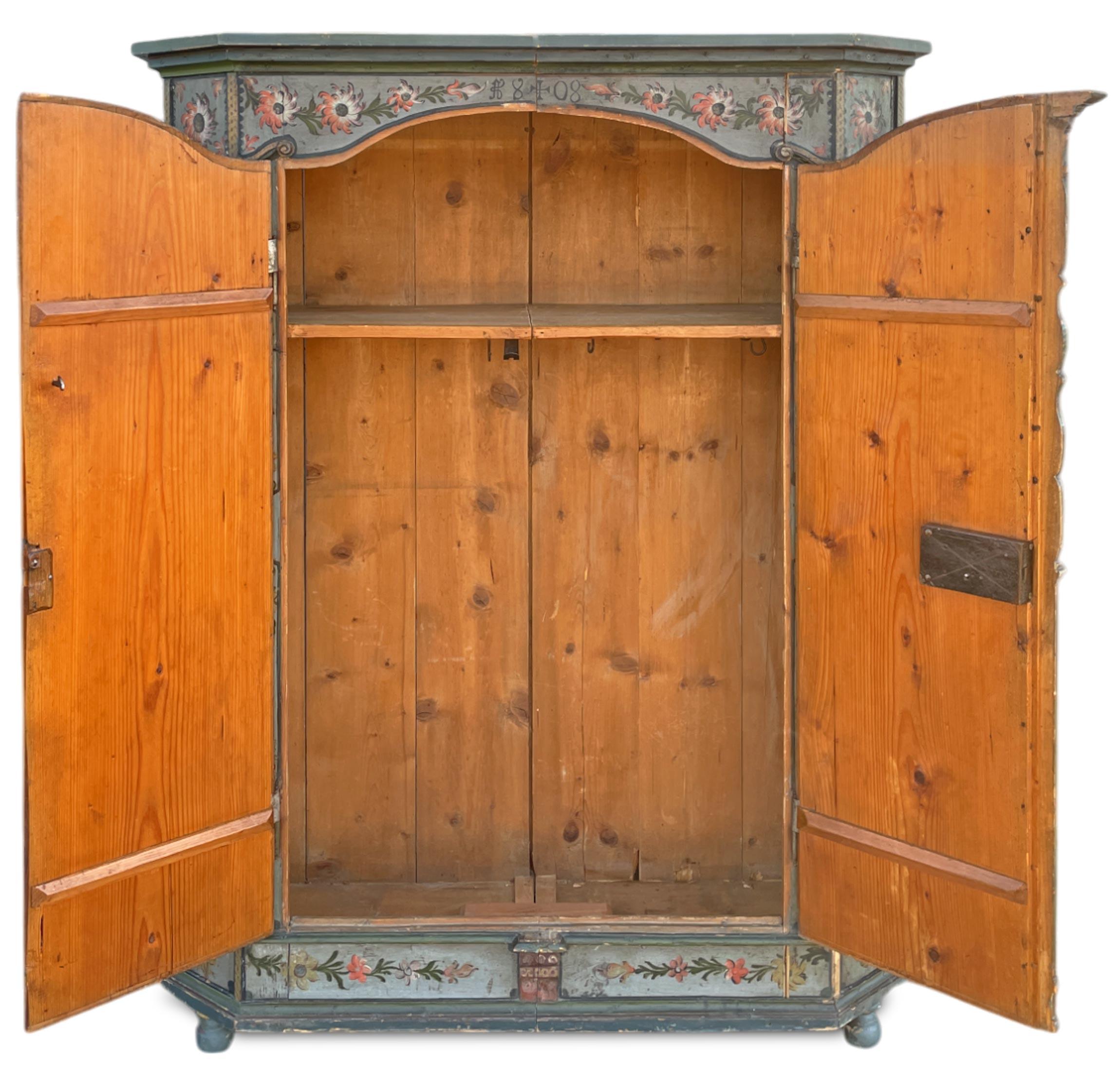 Fir 1808 Blue Floral Painted Two Doors Cabinet