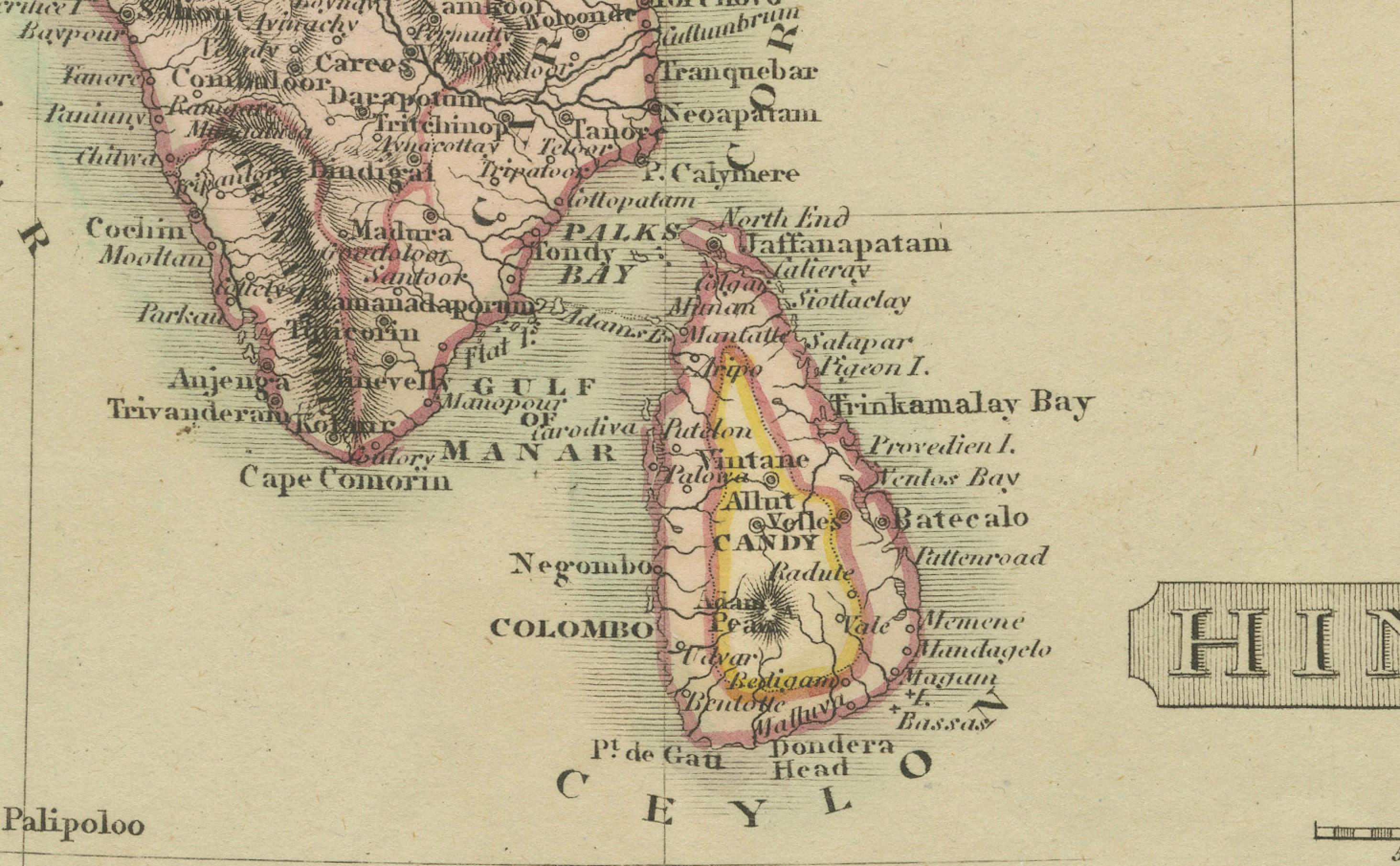 Inciso Mappa dell'Indostan del 1808 di A.I.C. - India britannica con dettagli intricati in vendita