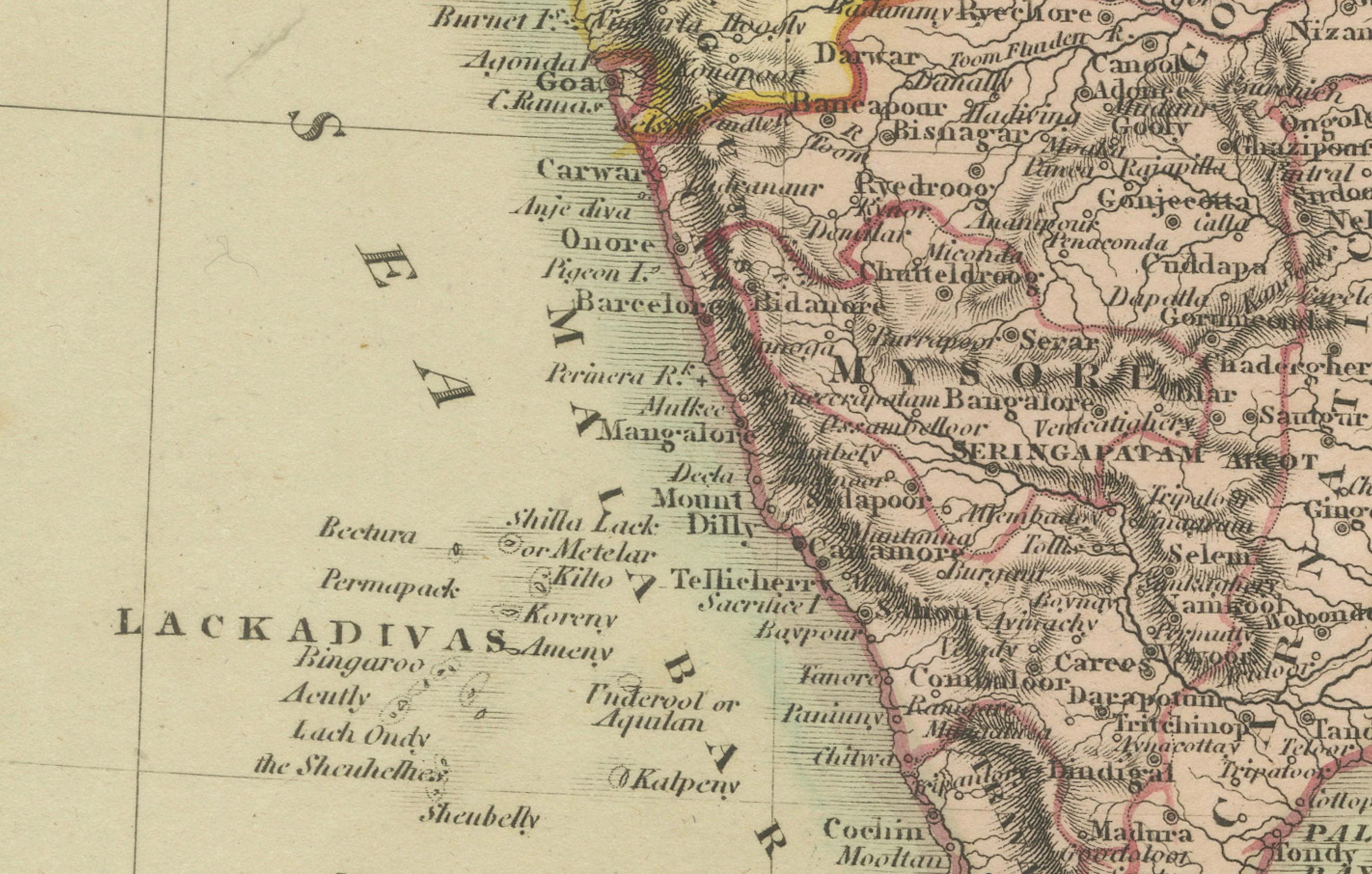 Inizio XIX secolo Mappa dell'Indostan del 1808 di A.I.C. - India britannica con dettagli intricati in vendita
