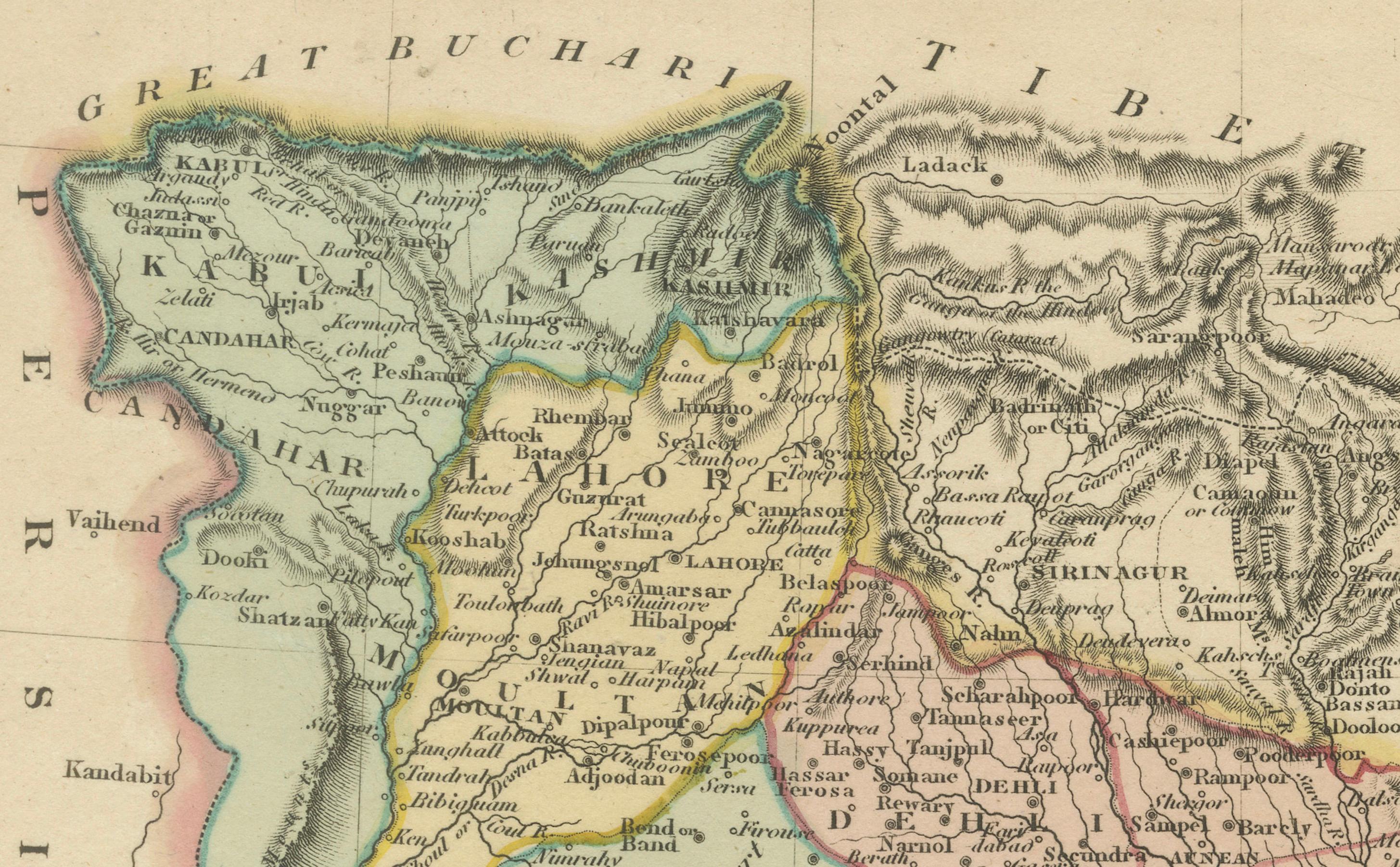 Carta Mappa dell'Indostan del 1808 di A.I.C. - India britannica con dettagli intricati in vendita