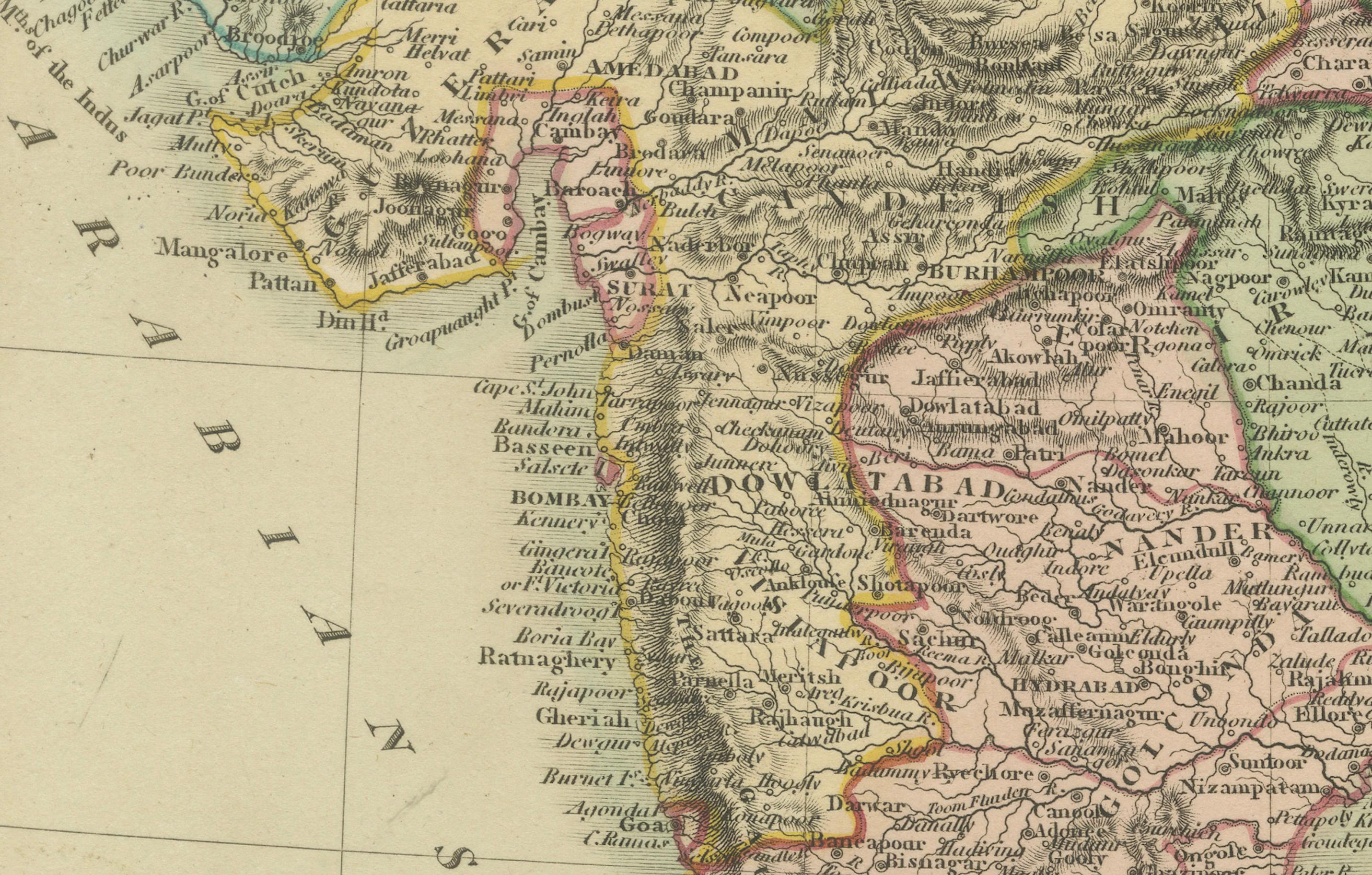 Mappa dell'Indostan del 1808 di A.I.C. - India britannica con dettagli intricati in vendita 1