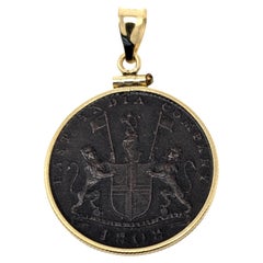 1808 East India Company Coin Pendant Charm in 18k Solid Yellow Gold Frame