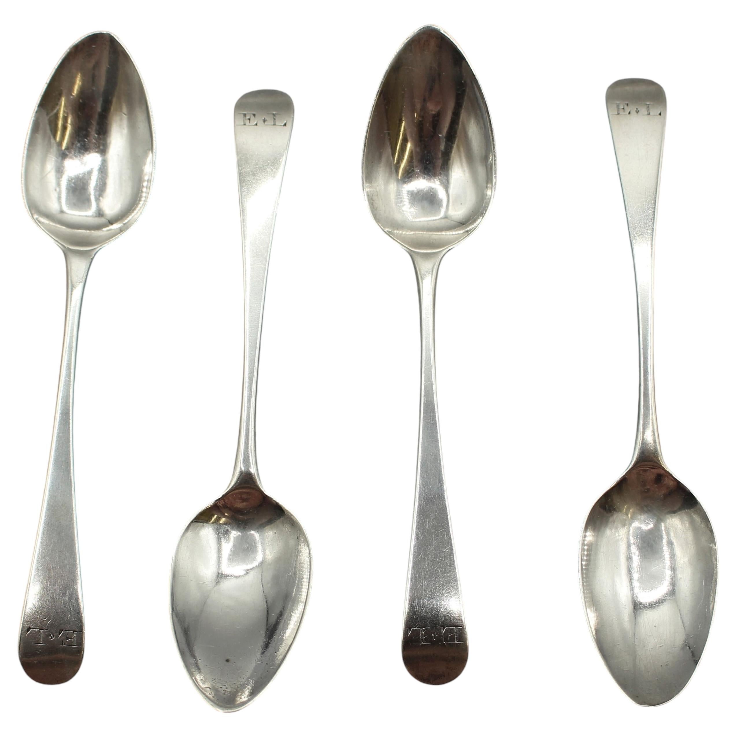 1808 English Set of Four Sterling Silver Teaspoons by Peter and William Bateman