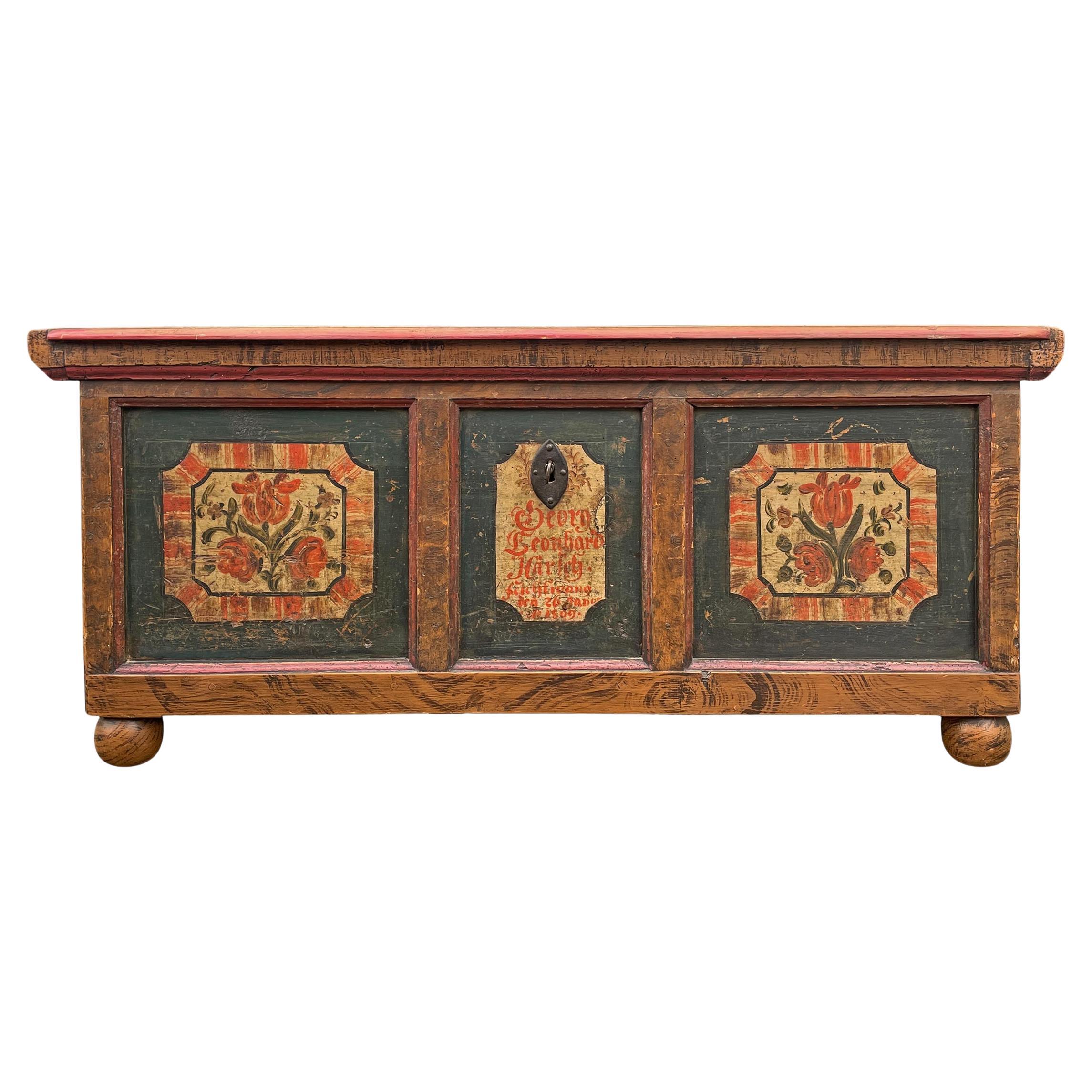 1809 Alpine Green Floral Painted Blanket Chest