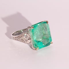 18.09 Carat Emerald and Diamond 18 Carat White Gold Ring