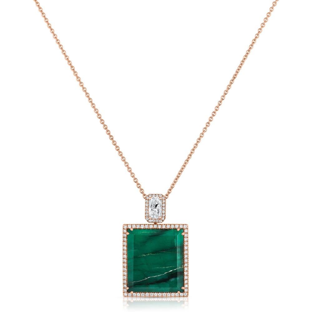 Radiant Cut 18.09 Carat Emerald And Diamonds Necklace For Sale