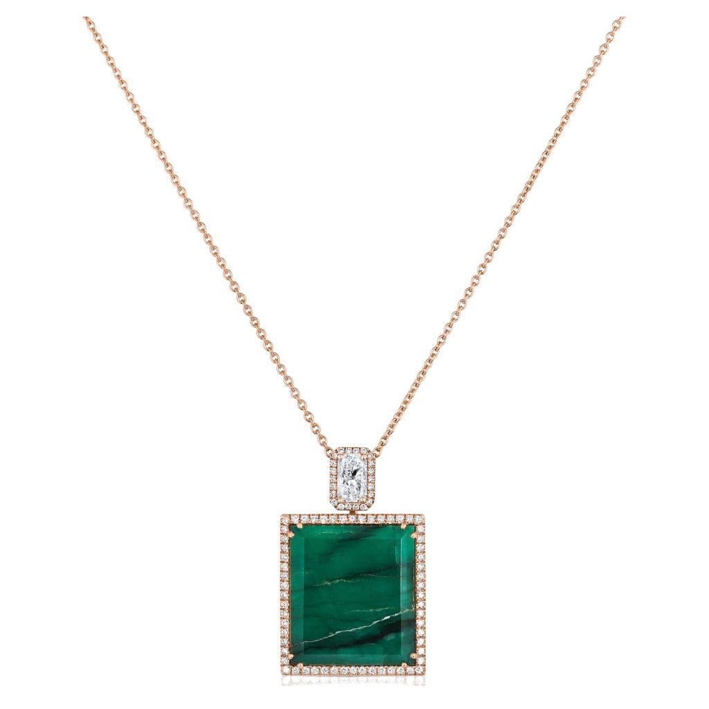 18.09 Carat Emerald And Diamonds Necklace For Sale