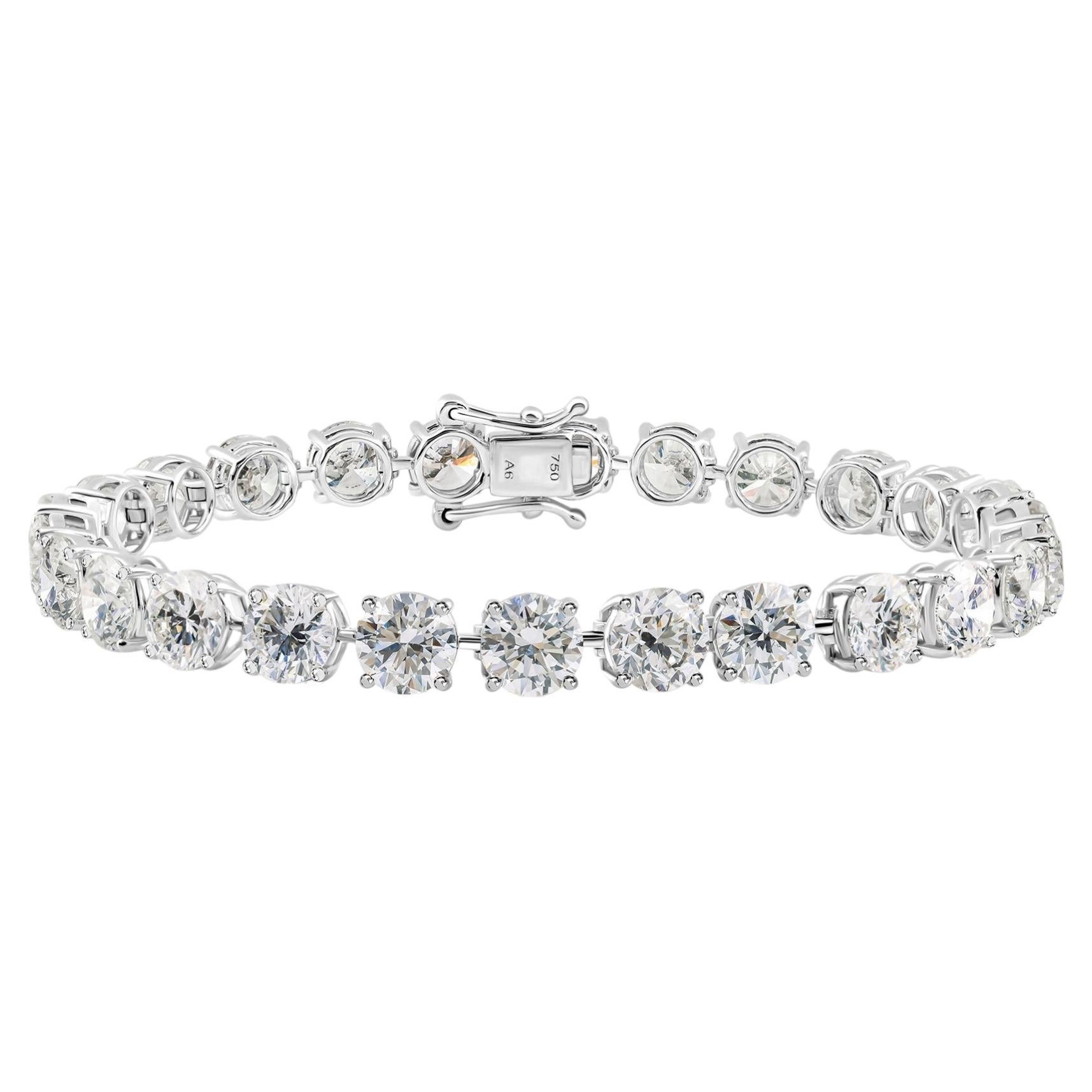 18.09 Carat Natural Round Brilliant Cut Diamond Tennis Bracelet 18K White Gold