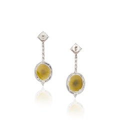 18.09 Carat Natural Yellow Slice Diamond and White Diamond Earrings