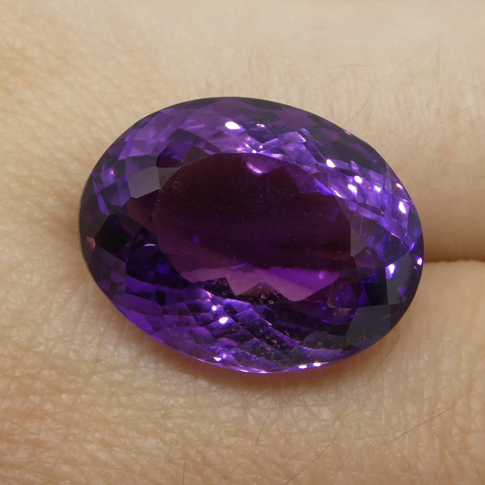 Description:

Gem Type: Amethyst
Number of Stones: 1
Weight: 18.09 cts
Measurements: 18.70x13.30x11 mm
Shape: Oval
Cutting Style Crown: Modified Brilliant
Cutting Style Pavilion: Modified Brilliant
Transparency: Transparent
Clarity: Very Slightly
