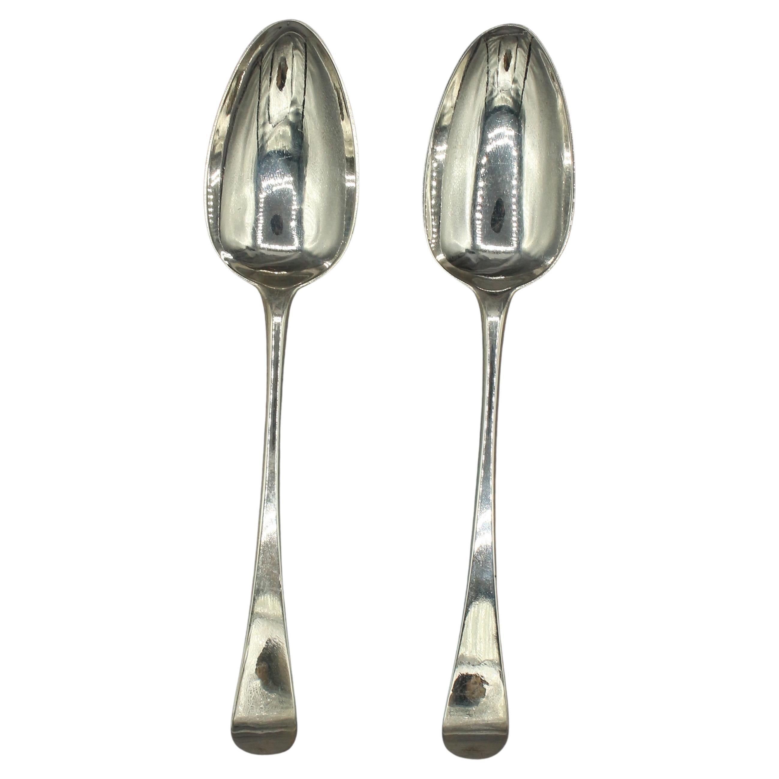 1809 Pair of Sterling Silver Tablespoons by Peter Bateman For Sale