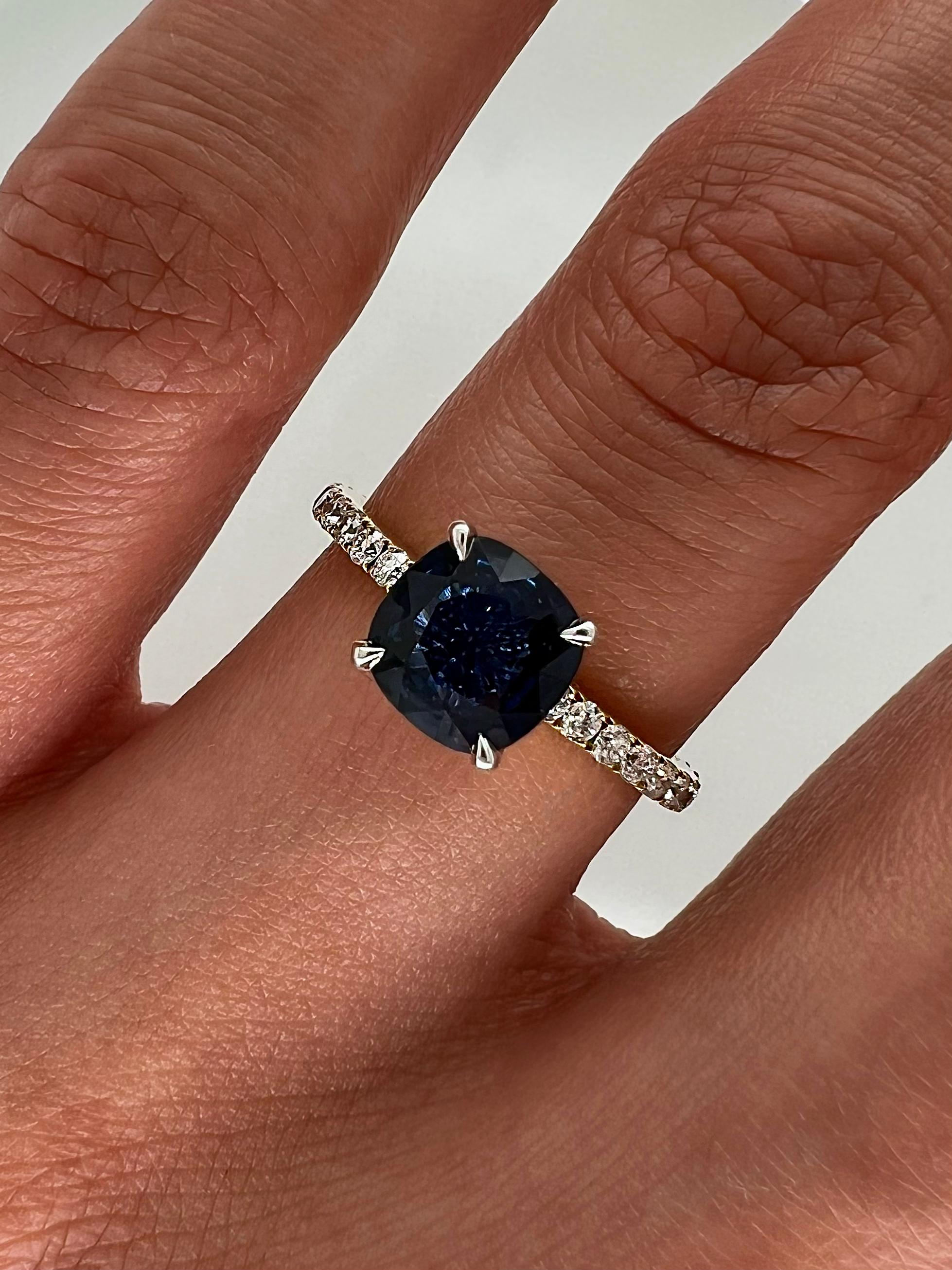 Cushion Cut 1.80 Carat Sapphire and Diamond Ladies Ring For Sale