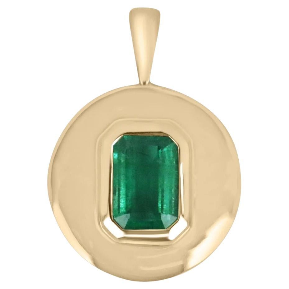 1.80ct 14K Natural Fine Quality Emerald Cut Emerald Bezel Set Solitaire Pendant  For Sale