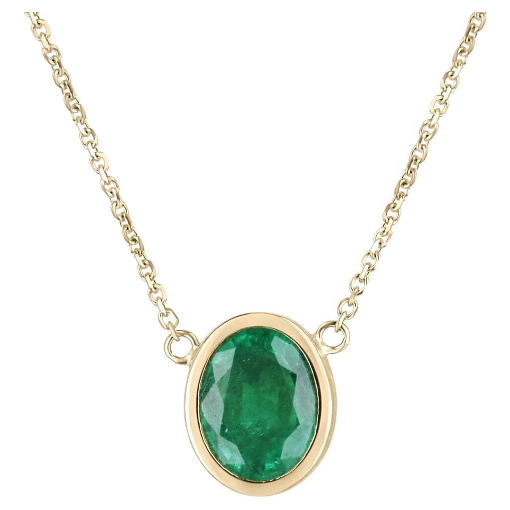 1.80ct 14K North to South Bezel Set Oval Cut Emerald Stationary Pendant Necklace For Sale