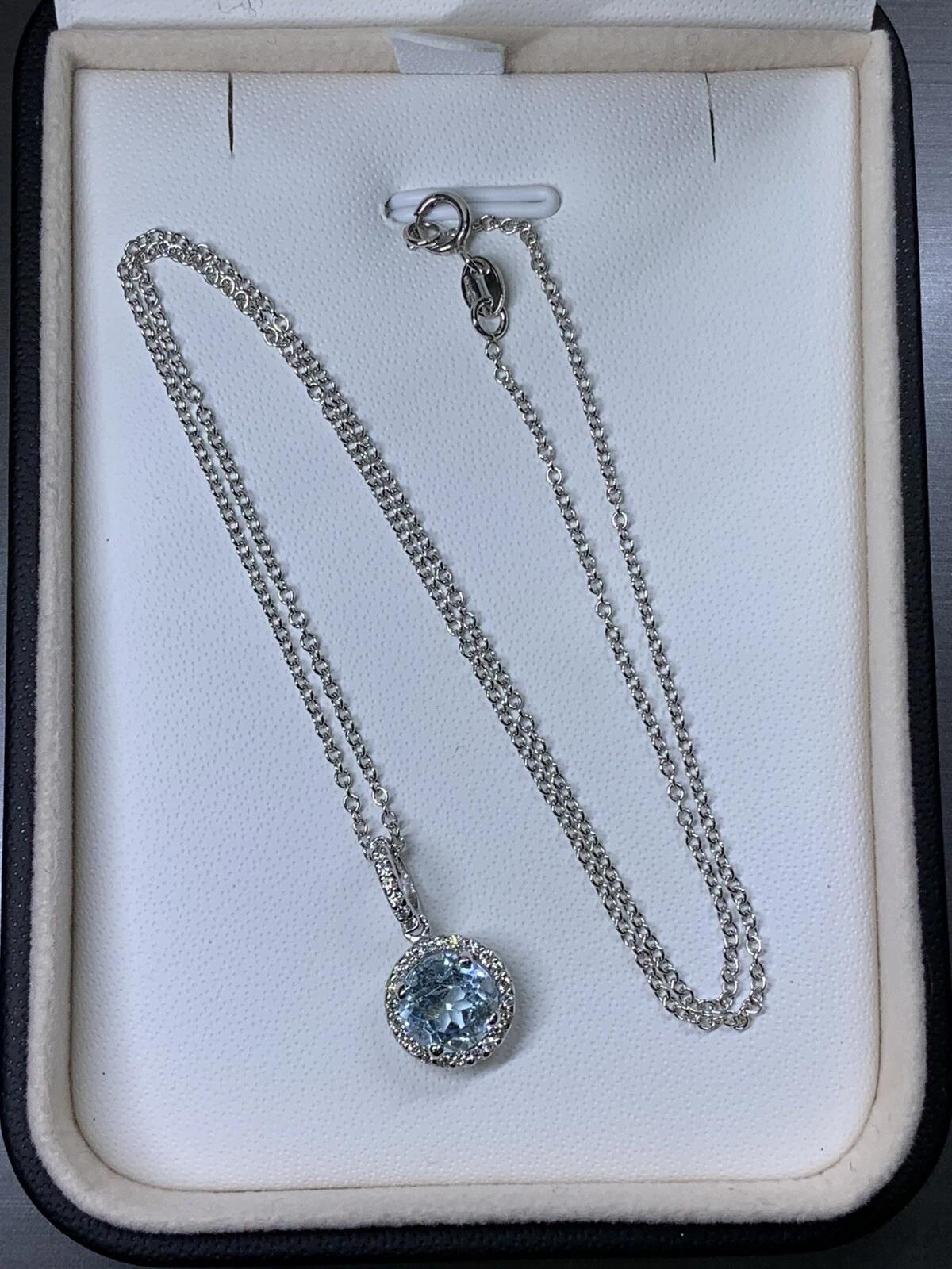 Collier avec pendentif solitaire en aigue-marine et diamant de 1,80ct 18ct blanc Unisexe en vente