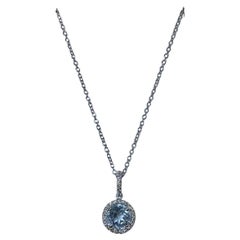 1.80ct Aquamarine and Diamond solitaire pendant necklace 18ct white