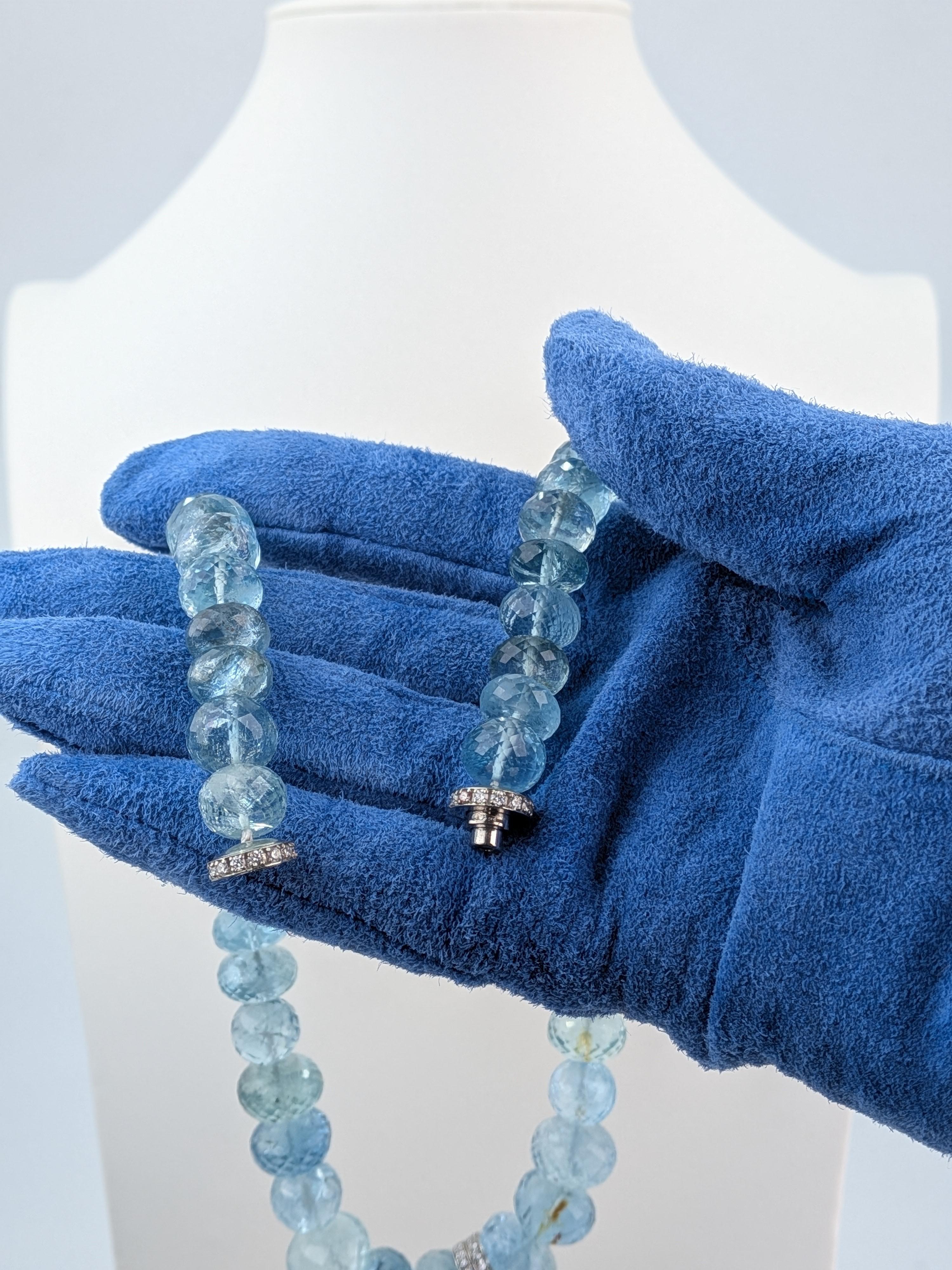 180ct Aquamarine Mala Necklace with Green Tourmaline Platinum Collier  MXHM For Sale 7