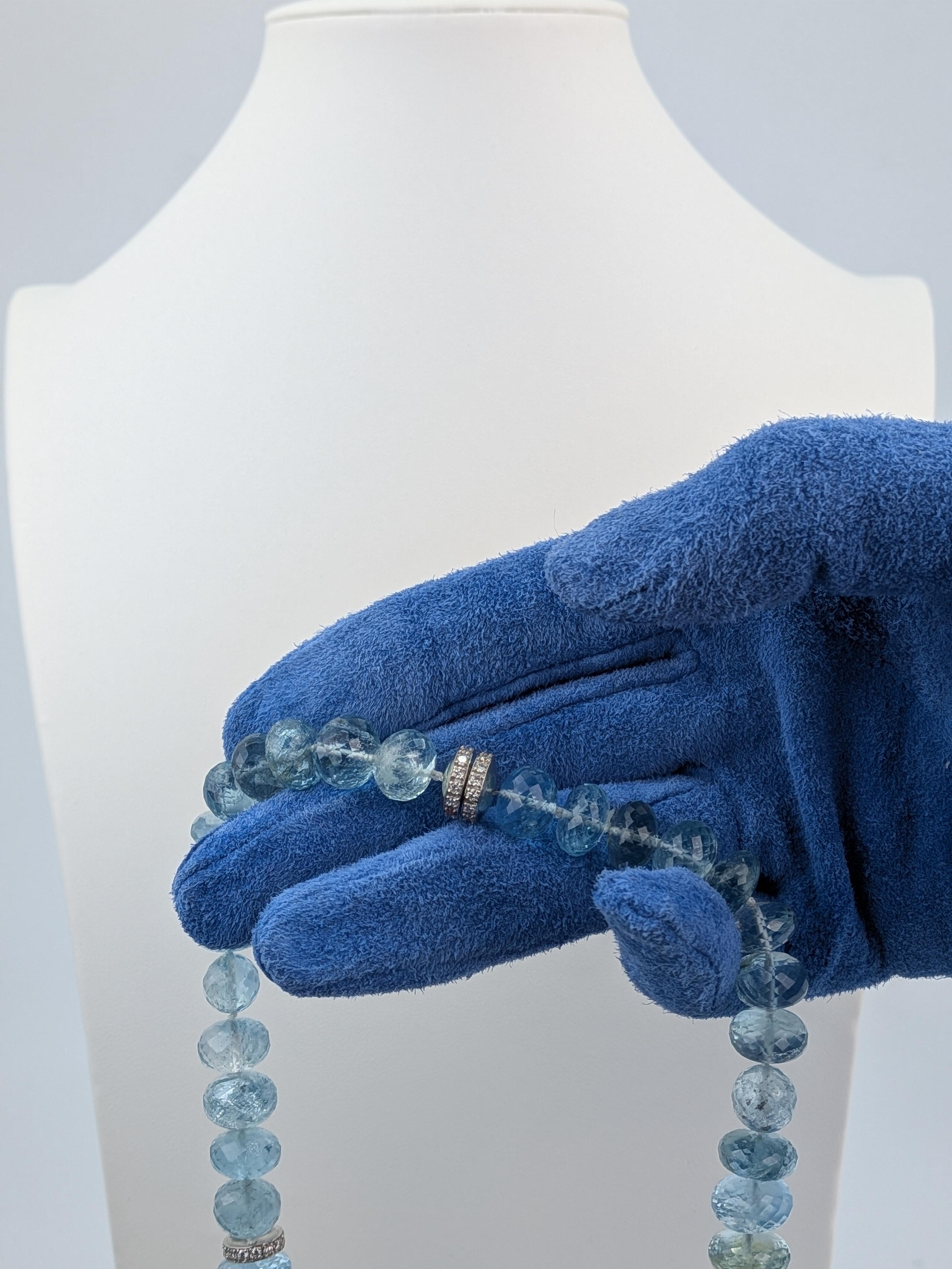 180ct Aquamarine Mala Necklace with Green Tourmaline Platinum Collier  MXHM For Sale 8