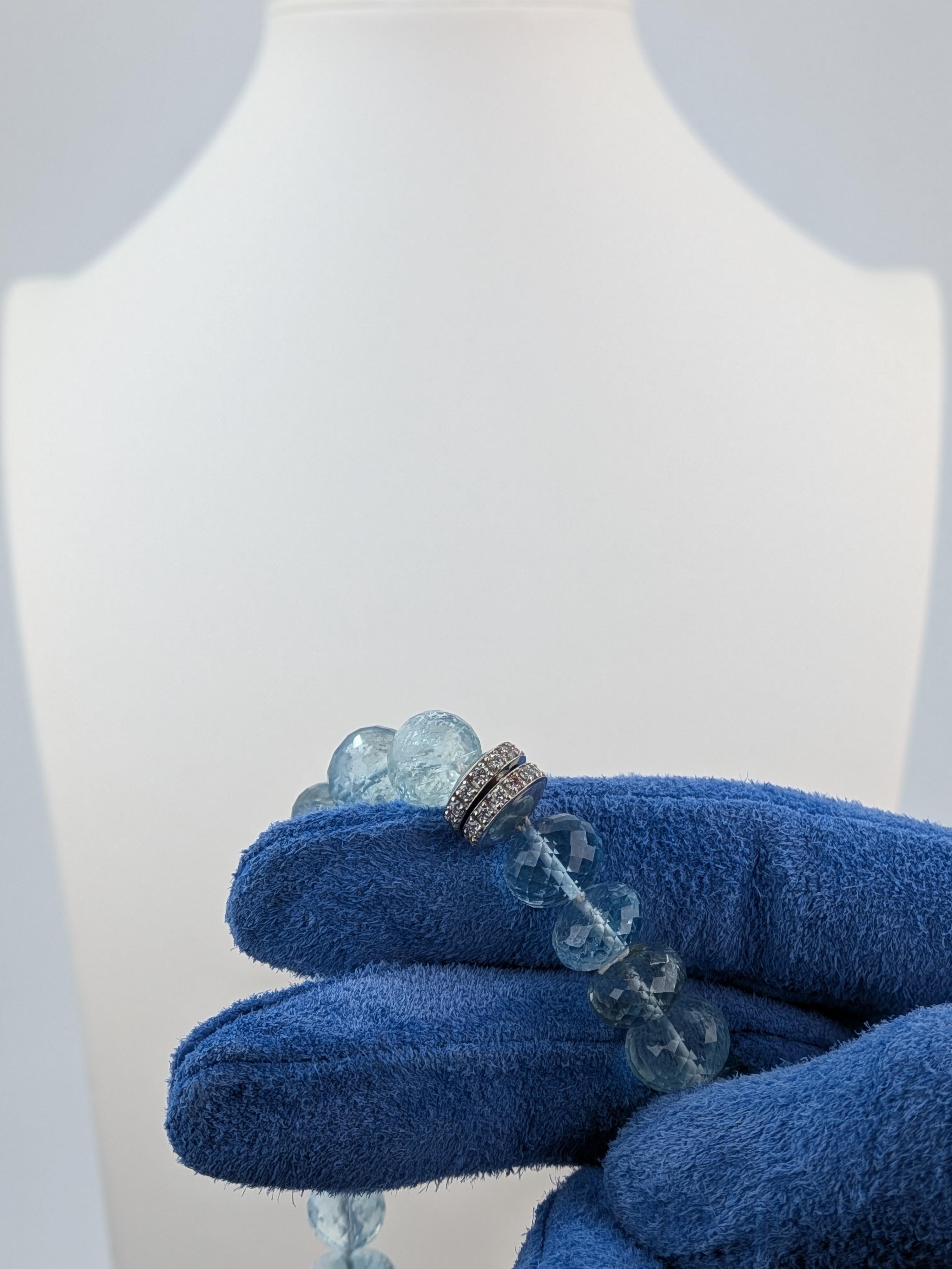 180ct Aquamarine Mala Necklace with Green Tourmaline Platinum Collier  MXHM For Sale 9