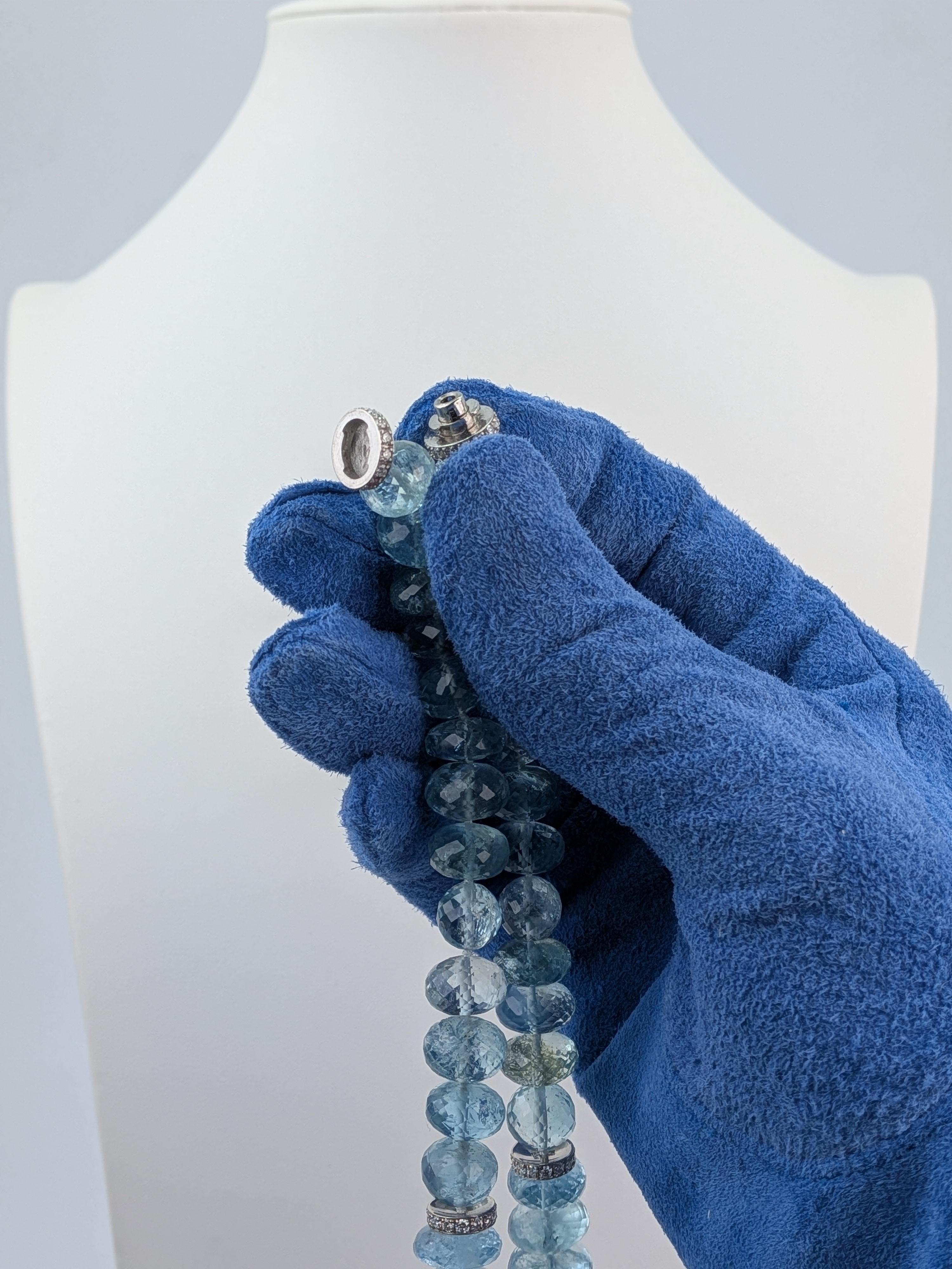 180ct Aquamarine Mala Necklace with Green Tourmaline Platinum Collier  MXHM For Sale 10