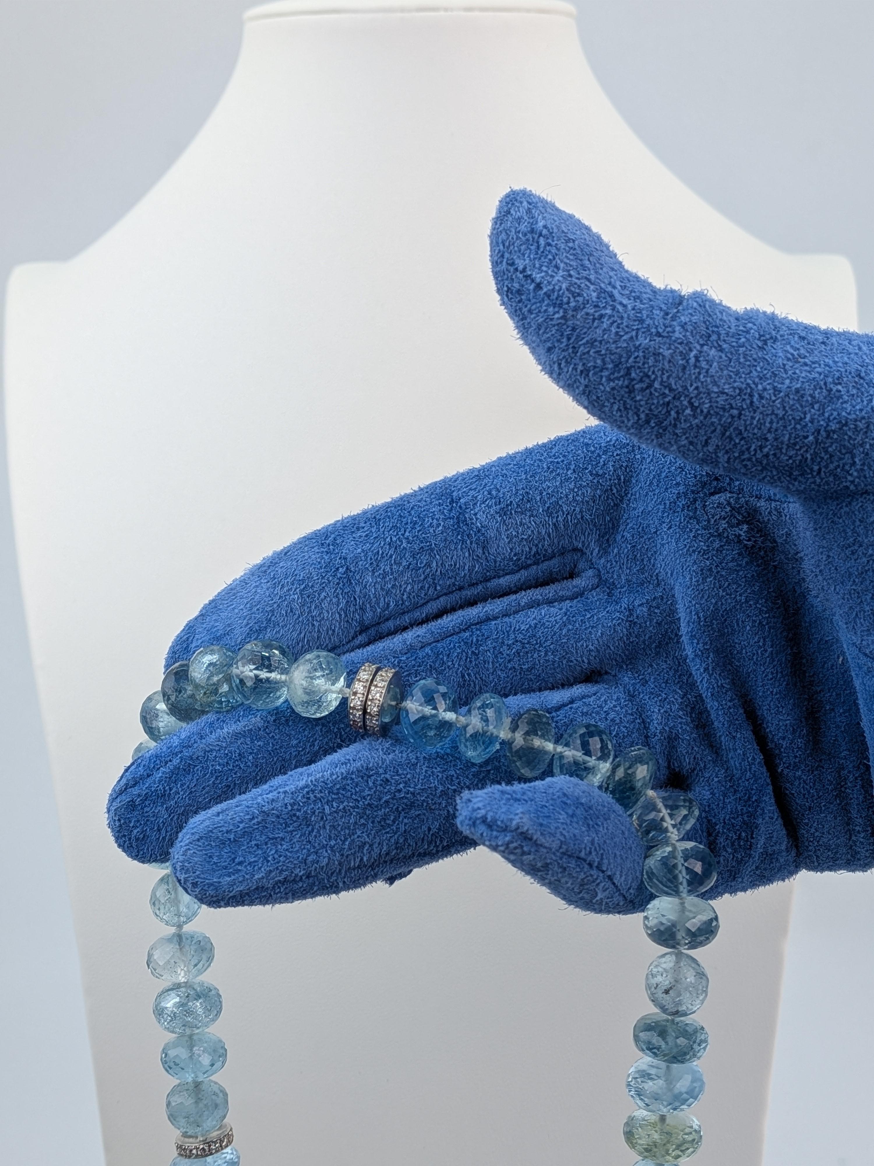 180ct Aquamarine Mala Necklace with Green Tourmaline Platinum Collier  MXHM For Sale 11