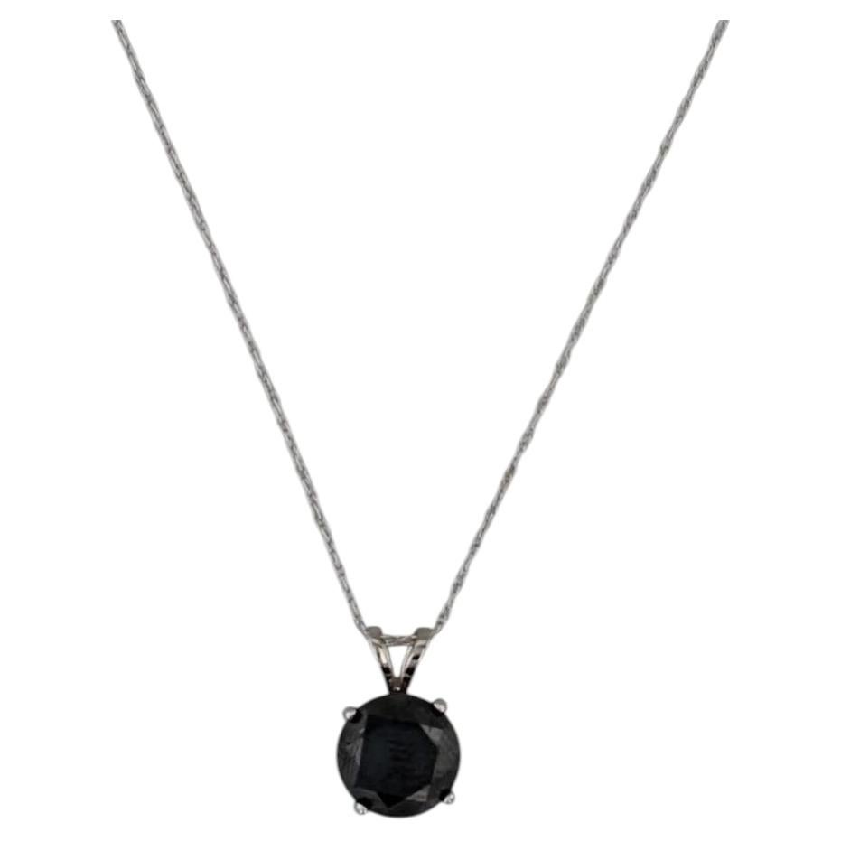 1.80ct Black Diamond Solitaire Pendant Necklace 14k White Gold 18" Rope Chain For Sale
