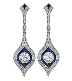 1.80ct Diamond 1.00ct Sapphire Dangling Earrings