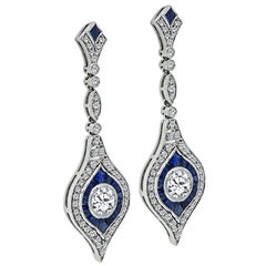 1,80 Karat Diamant 1,00 Karat Saphir baumelnde Ohrringe