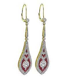 1.80ct Diamond 1.50ct Ruby Gold Drop Earrings