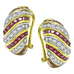 Orecchini in oro 18k con diamante da 1,80 carati e rubino da 1,70 carati