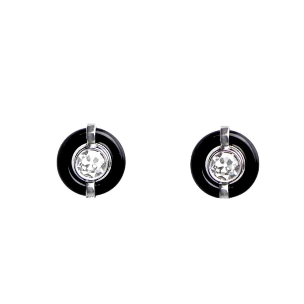 1.80ct Diamond Earrings, Onyx Halo, Platinum In Excellent Condition For Sale In New York, NY